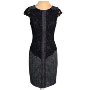 Antonio Melani Lace Overlay Tweed Shift Dress